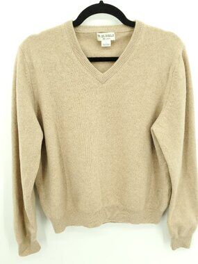 W.H. Belk 100% Cashmere V-Neck Sweater L Tan/Beige